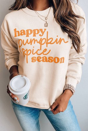 Бежевый свитшот на Хэллоуин с надписью: Happy Pumpkin Spice Season