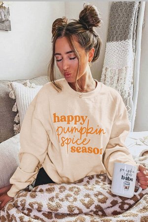 Бежевый свитшот на Хэллоуин с надписью: Happy Pumpkin Spice Season