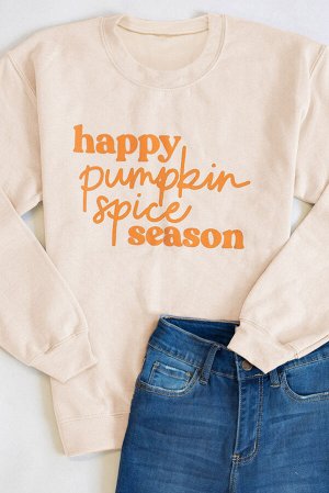 Бежевый свитшот на Хэллоуин с надписью: Happy Pumpkin Spice Season