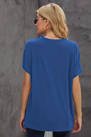 Синяя однотонная свободная футболка с рукавами реглан