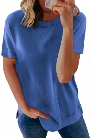 Синяя однотонная свободная футболка
