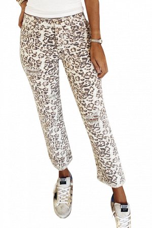 Бежевые брюки-капри с леопардовым принтом и необработанными краями