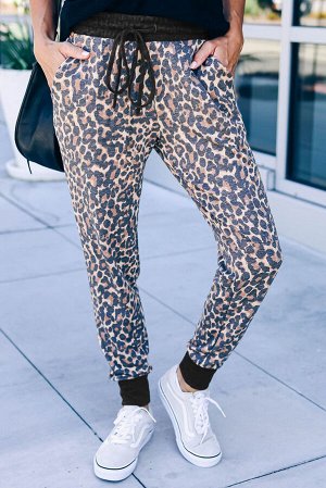 Леопардовые джоггеры с эластичной талией на шнуровке