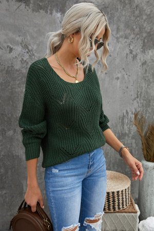 Зеленый вязаный свитер с перфорацией