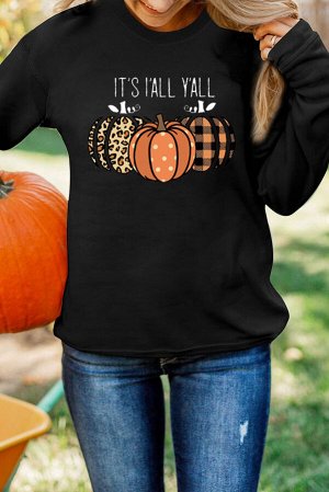 Черный свитшот на Хэллоуин с принтом тыква и надписью: IT'S I'ALL Y'ALL