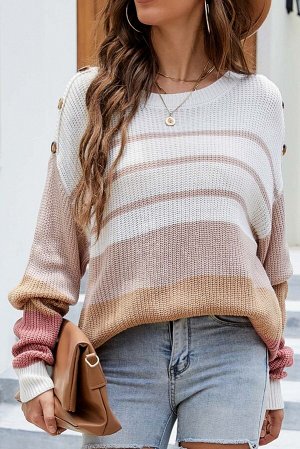 Розово-белый полосатый вязаный свитер оверсайз