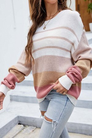 Розово-белый полосатый вязаный свитер оверсайз