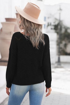 Черный вязаный свитер с перфорацией