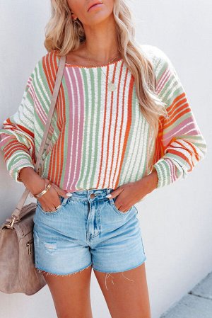 Разноцветный вязаный свитер в вертикальную полоску