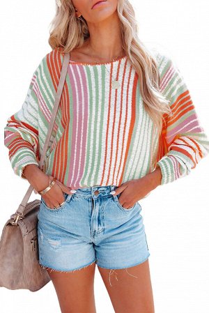 Разноцветный вязаный свитер в вертикальную полоску