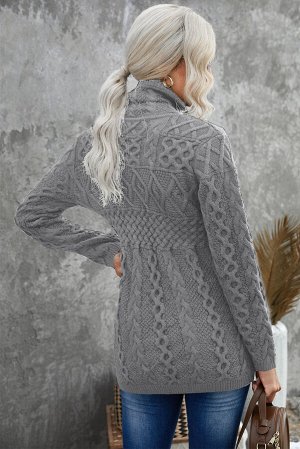 Серый свитер крупной вязки с застежкой на молнии
