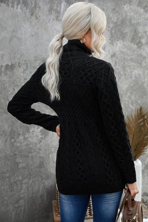 Черный свитер крупной вязки с застежкой на молнии