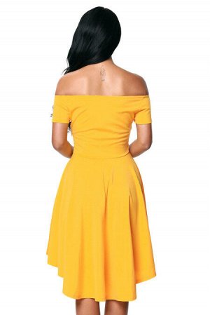 VitoRicci Желтое приталенное платье с открытыми плечами и удлиненной сзади пышной юбкой