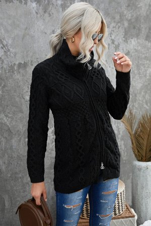 Черный свитер крупной вязки с застежкой на молнии