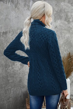 Темно-синий свитер крупной вязки с застежкой на молнии
