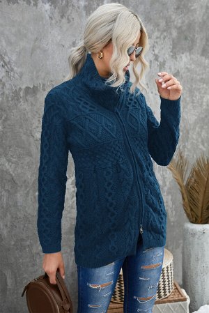 Темно-синий свитер крупной вязки с застежкой на молнии