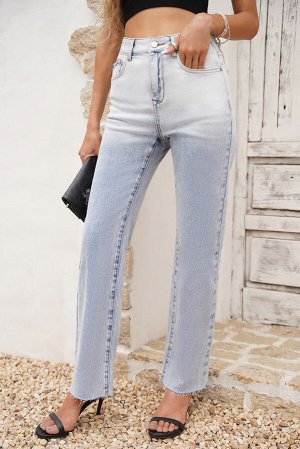 Белые прямые джинсы с высокой талией и эффектом "омбре"