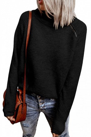 Черный свободный свитер с воротником под горло на молнии