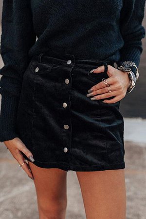 Черная вельветовая мини-юбка с высокой талией с застежкой на пуговицах