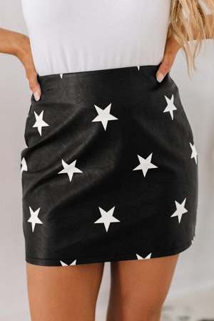 Черная мини-юбка из искусственной кожи со звездным принтом