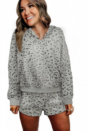 Серый леопардовый комплект для дома: шорты + худи