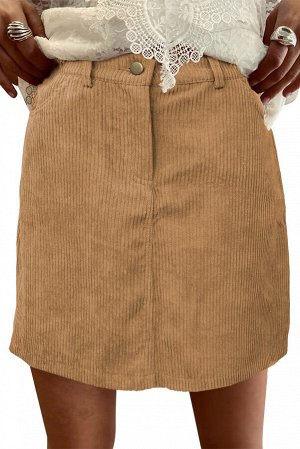 Бежевая вельветовая мини-юбка с высокой талией и карманами