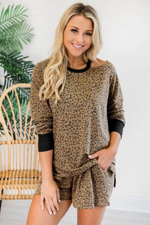 Leopard Print Hollow-out Blouse and Shorts Lounge Wear