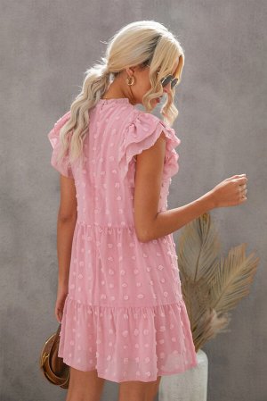 Розовое многослойное мини-платье в швейцарский горошек