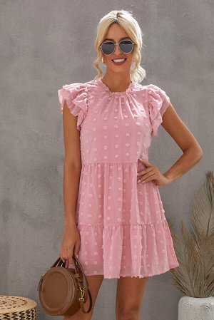 Розовое многослойное мини-платье в швейцарский горошек