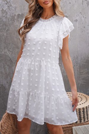 Белое многослойное мини-платье в швейцарский горошек