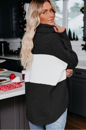 Черно-белый вязаный свитер с воротником-хомут