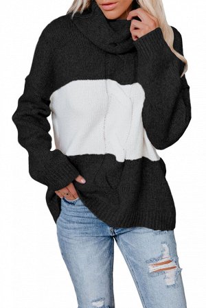 Черно-белый вязаный свитер с воротником-хомут