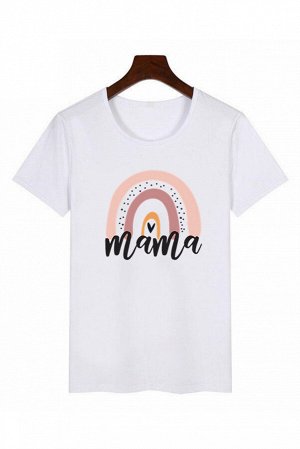 Белая футболка с принтом радуга и надписью: Mama