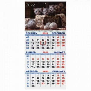 Календарь квартальный на 2022 г., 3 блока, 1 гребень, с бегунком, МИЛЫЕ КОТЯТА, STAFF, 113405