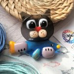 Брошь &quot;Кот с рыбой&quot;
