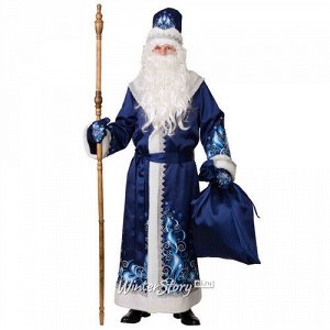 Карнавальный костюм для взрослых Дед Мороз сатиновый с аппликациями, синий, 54-56 размер (Батик)
