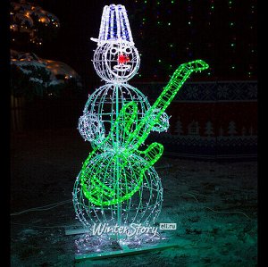 Светящийся Снеговик с гитарой уличный 210 см (GREEN TREES)