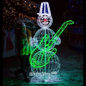 Светящийся Снеговик с гитарой уличный 210 см (GREEN TREES)