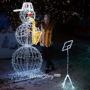 Светящийся Снеговик с саксофоном уличный 210 см (GREEN TREES)