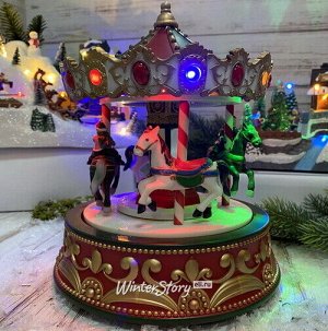 Светящаяся композиция Новогодняя Карусель Де Сюфран 22*19 см, с движением и музыкой, на батарейках (Kaemingk)