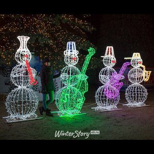 Светящиеся Снеговики-музыканты уличные 210 см, 4 шт (GREEN TREES)