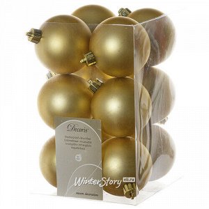 Набор пластиковых матовых шаров 6 см золотой, 12 шт (Kaemingk)