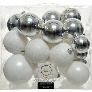 Набор пластиковых шаров Cosmo Серебряное Танго, 6-10 см, 26 шт (Kaemingk)