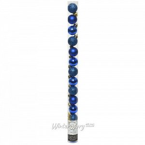 Набор пластиковых шаров Блеск 3 см синий королевский, 14 шт (Kaemingk)