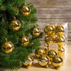 Набор пластиковых глянцевых шаров 6 см золотой, 12 шт, 2 сорт (Kaemingk)