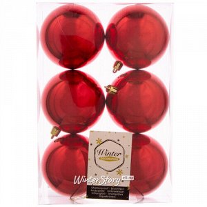 Набор пластиковых глянцевых шаров 8 см красный, 6 шт, Winter Decoration (Winter Decoration)