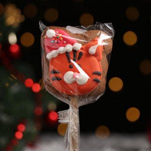 Печенье шоколадное на палочке «Зимнее», тигр в шапке Деда Мороза, 30 г