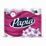 Бумага туалетная бытовая, спайка 12 шт., 3-слойная (12х16,8 м), PAPIA, Балийский цветок, 5058576