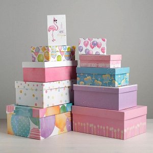 Набор подарочных коробок 10 в 1 Happy Birthday, 12 х 7 х 4 - 32,5 х 20 х 12,5 см
