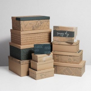 Набор подарочных крафтовых коробок 12 в 1 «Газетный», 12 х 7 х 4 см - 46,6 х 35,2 х 17.5 см